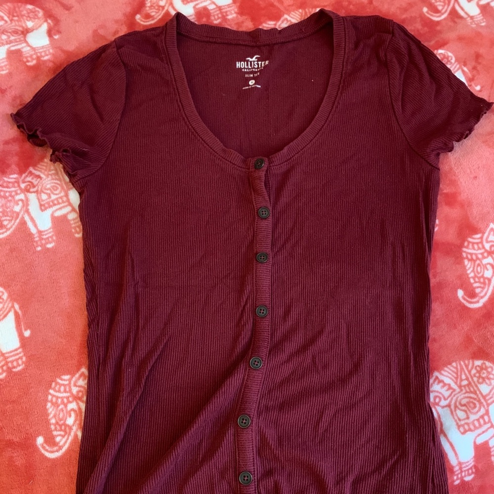 Hollister burgundy button down top